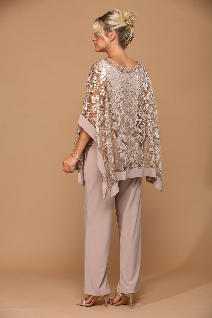 LA Merchandise LAV3443 Formal Pant Set W/ Sequin Cape Overlay - - Dress LA Merchandise