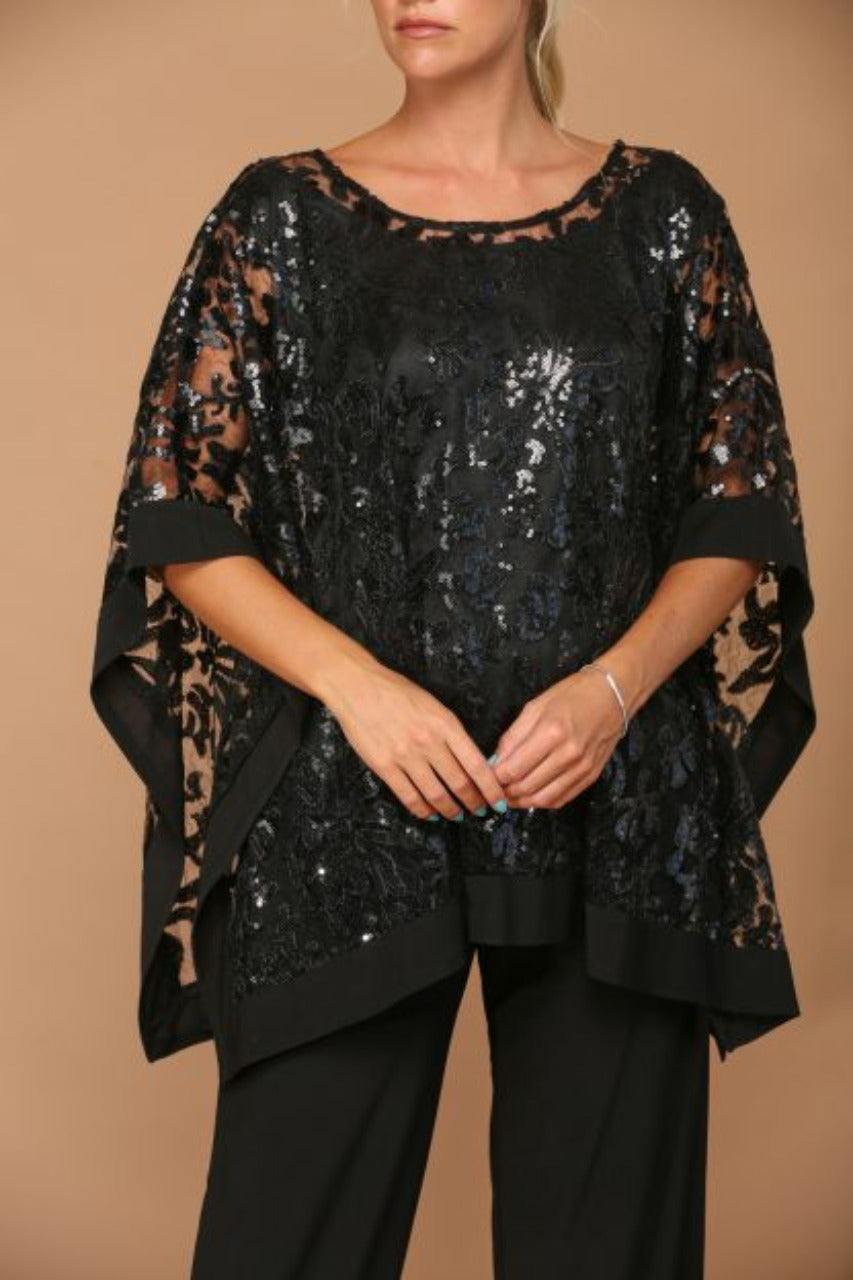 LA Merchandise LAV3443 Formal Pant Set W/ Sequin Cape Overlay - - Dress LA Merchandise