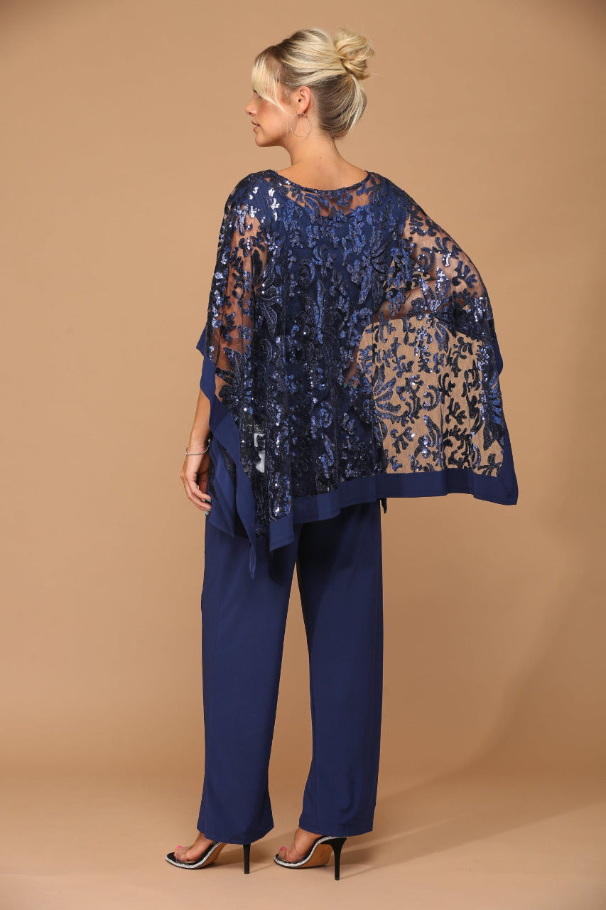 LA Merchandise LAV3443 Formal Pant Set W/ Sequin Cape Overlay - - Dress LA Merchandise