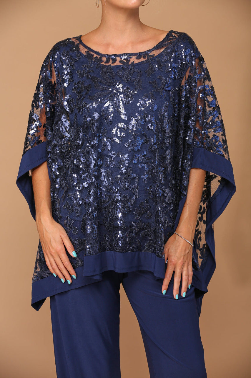LA Merchandise LAV3443 Formal Pant Set W/ Sequin Cape Overlay - - Dress LA Merchandise