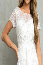 LA Merchandise LAV5261B Modest Short Sleeve Lace Off-White Bridal Gown - - Dress LA Merchandise
