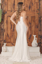 LA Merchandise LAXE1042B Corset Back Train White Simple Bridal Gown - - LA Merchandise