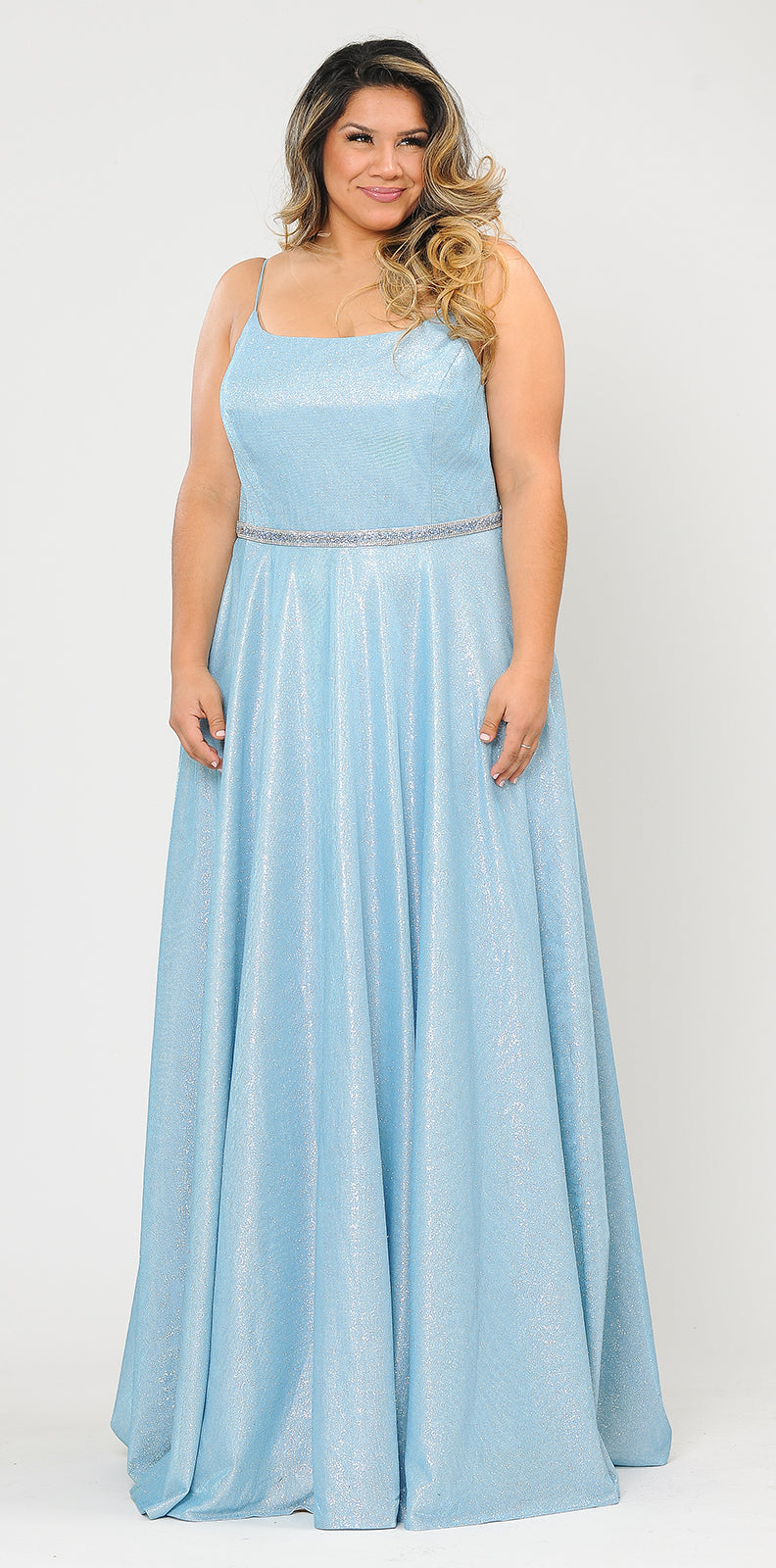 La Merchandise LAYW1038 Shiny Bridesmaids Plus Size Dress with Corset - BLUE - LA Merchandise