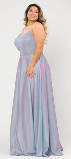 La Merchandise LAYW1038 Shiny Bridesmaids Plus Size Dress with Corset - LAVENDER - LA Merchandise