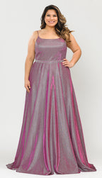 La Merchandise LAYW1038 Shiny Bridesmaids Plus Size Dress with Corset - MAGENTA - LA Merchandise