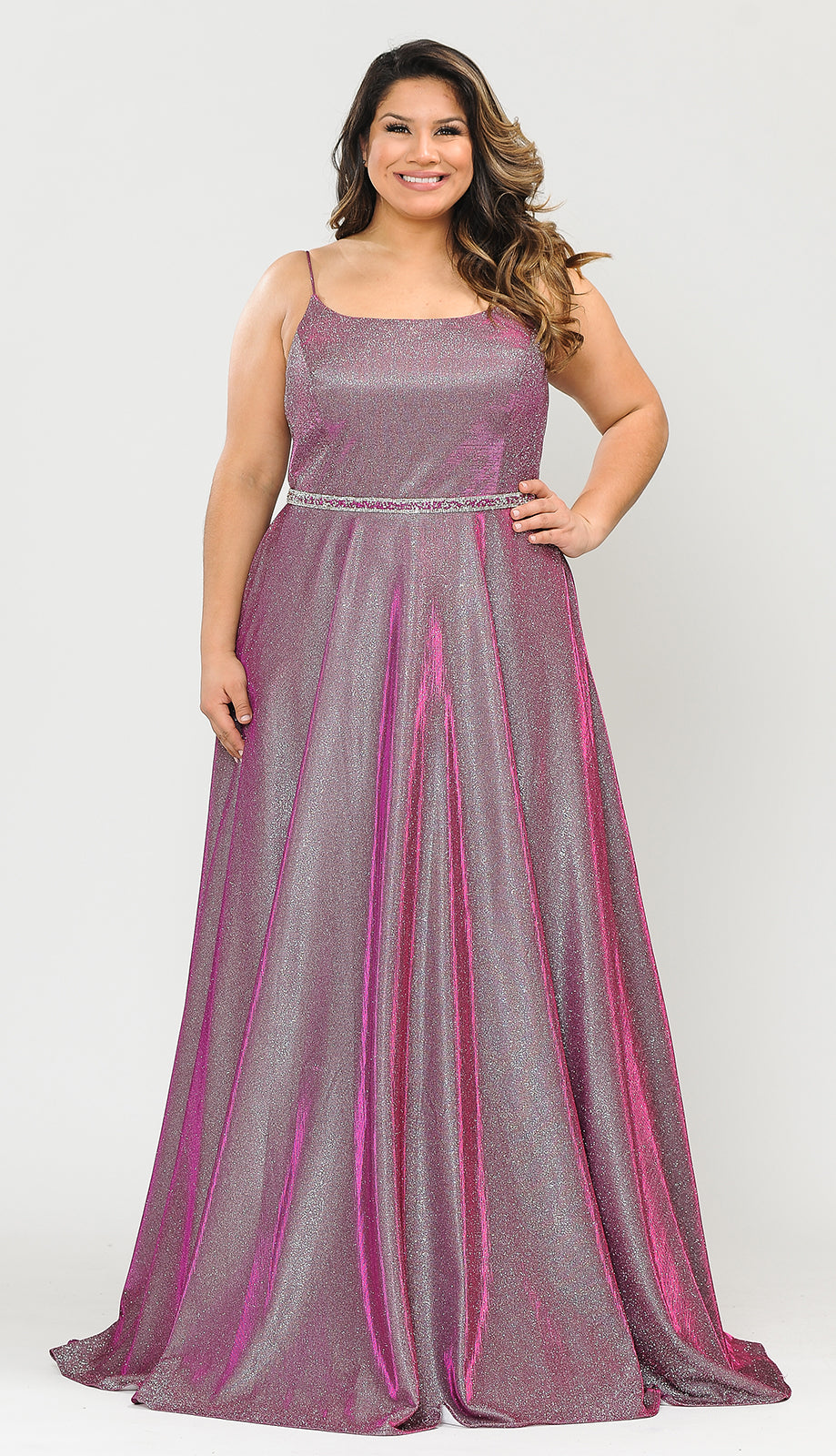 La Merchandise LAYW1038 Shiny Bridesmaids Plus Size Dress with Corset - MAGENTA - LA Merchandise