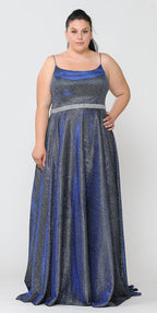 La Merchandise LAYW1038 Shiny Bridesmaids Plus Size Dress with Corset - ROYAL - LA Merchandise