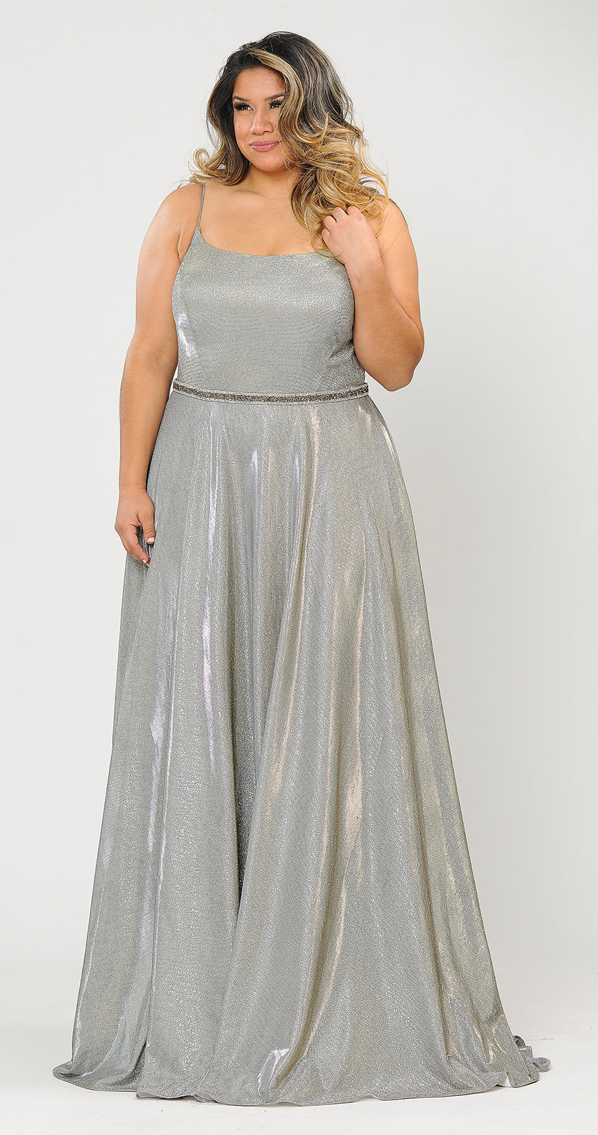 La Merchandise LAYW1038 Shiny Bridesmaids Plus Size Dress with Corset - SILVER GOLD - LA Merchandise