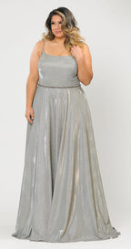 La Merchandise LAYW1038 Shiny Bridesmaids Plus Size Dress with Corset - SILVER GOLD - LA Merchandise