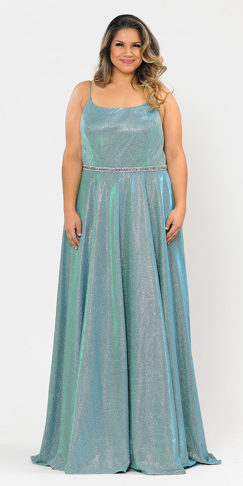 La Merchandise LAYW1038 Shiny Bridesmaids Plus Size Dress with Corset - TEAL - LA Merchandise