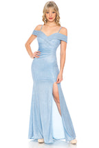 La Merchandise LAF5213 Shiny Off Shoulder Long Stretchy Evening Gown - BABY BLUE - LAF