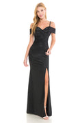 La Merchandise LAF5213 Shiny Off Shoulder Long Stretchy Evening Gown - BLACK - LAF