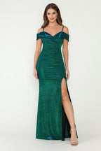 La Merchandise LAF5213 Shiny Off Shoulder Long Stretchy Evening Gown - HUNTER GREEN - LAF