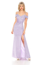 La Merchandise LAF5213 Shiny Off Shoulder Long Stretchy Evening Gown - LILAC - LAF