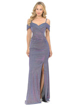 La Merchandise LAF5213 Shiny Off Shoulder Long Stretchy Evening Gown - PURPLE - LAF