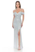 La Merchandise LAF5213 Shiny Off Shoulder Long Stretchy Evening Gown - SILVER - LAF