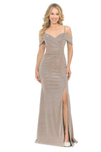 La Merchandise LAF5213 Shiny Off Shoulder Long Stretchy Evening Gown - TAUPE - LAF