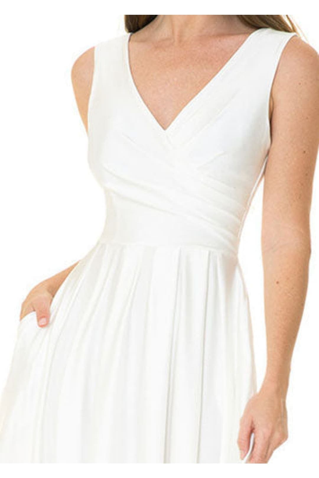 Simple V-neck Stretchy Ivory Bridal Evening Gown LAF5242B - - LAF