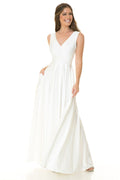 Simple V-neck Stretchy Ivory Bridal Evening Gown LAF5242B - IVORY - LAF