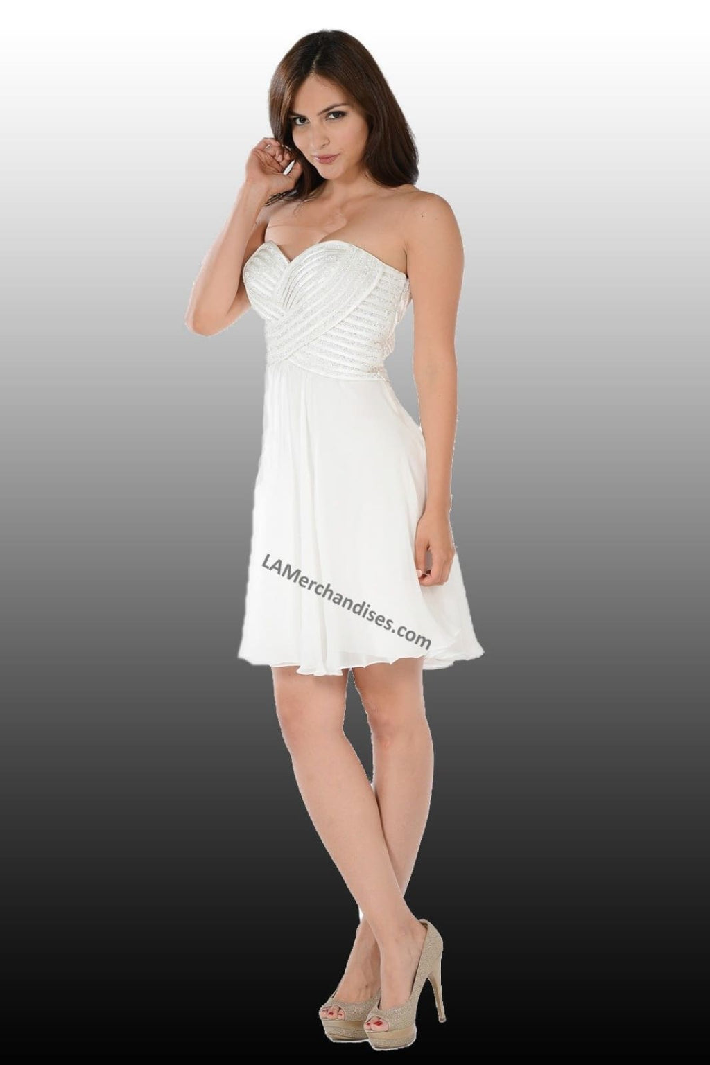 La Merchandise LAY7716 Strapless Short Chiffon Bridesmaids Dress - Off White - LA Merchandise