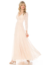 La Merchandise Simple Long Sleeve Modest Bridesmaids Dress- LN5234 - CHAMPAGNE - LA Merchandise