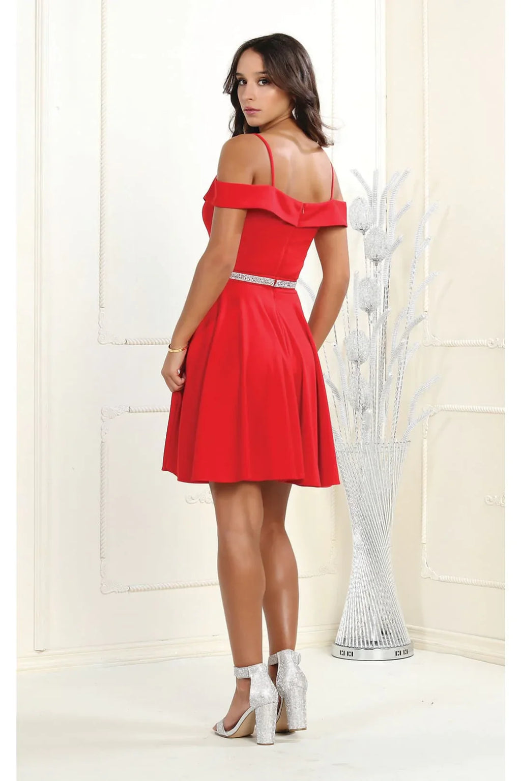LA1916 Short A-Line Cold Shoulder Homecoming Dress - - LA Merchandise