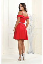 LA1916 Short A-Line Cold Shoulder Homecoming Dress - - LA Merchandise