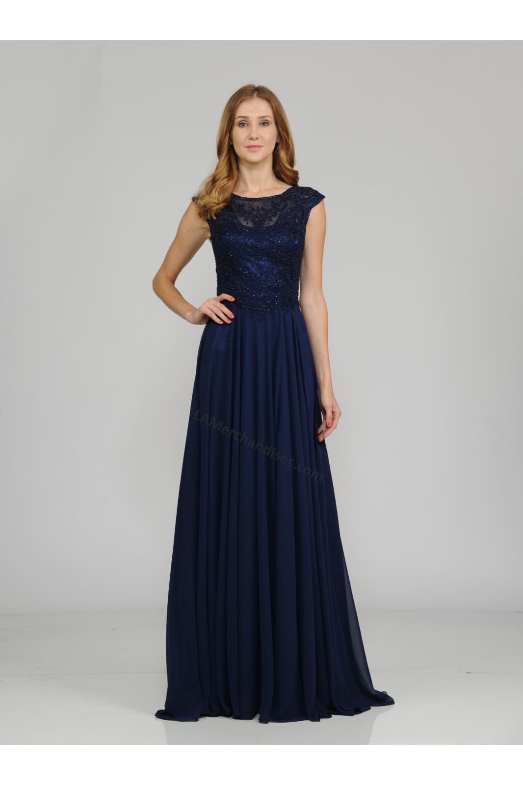 La Merchandise LAY8254 Cap sleeve long chiffon Mother of Bride dress - - LA Merchandise