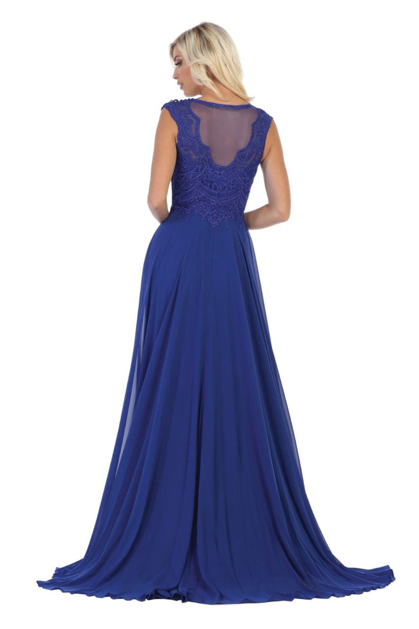 La Merchandise LA1563 Cap Sleeve Evening Dress With Slit - - LA Merchandise
