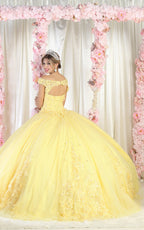La Merchandise LA160 Floral Applique Off Shoulder Glitter Ball Gown - - LA Merchandise