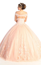 La Merchandise LA160 Floral Applique Off Shoulder Glitter Ball Gown - - LA Merchandise