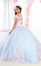 La Merchandise LA160 Floral Applique Off Shoulder Glitter Ball Gown - - LA Merchandise