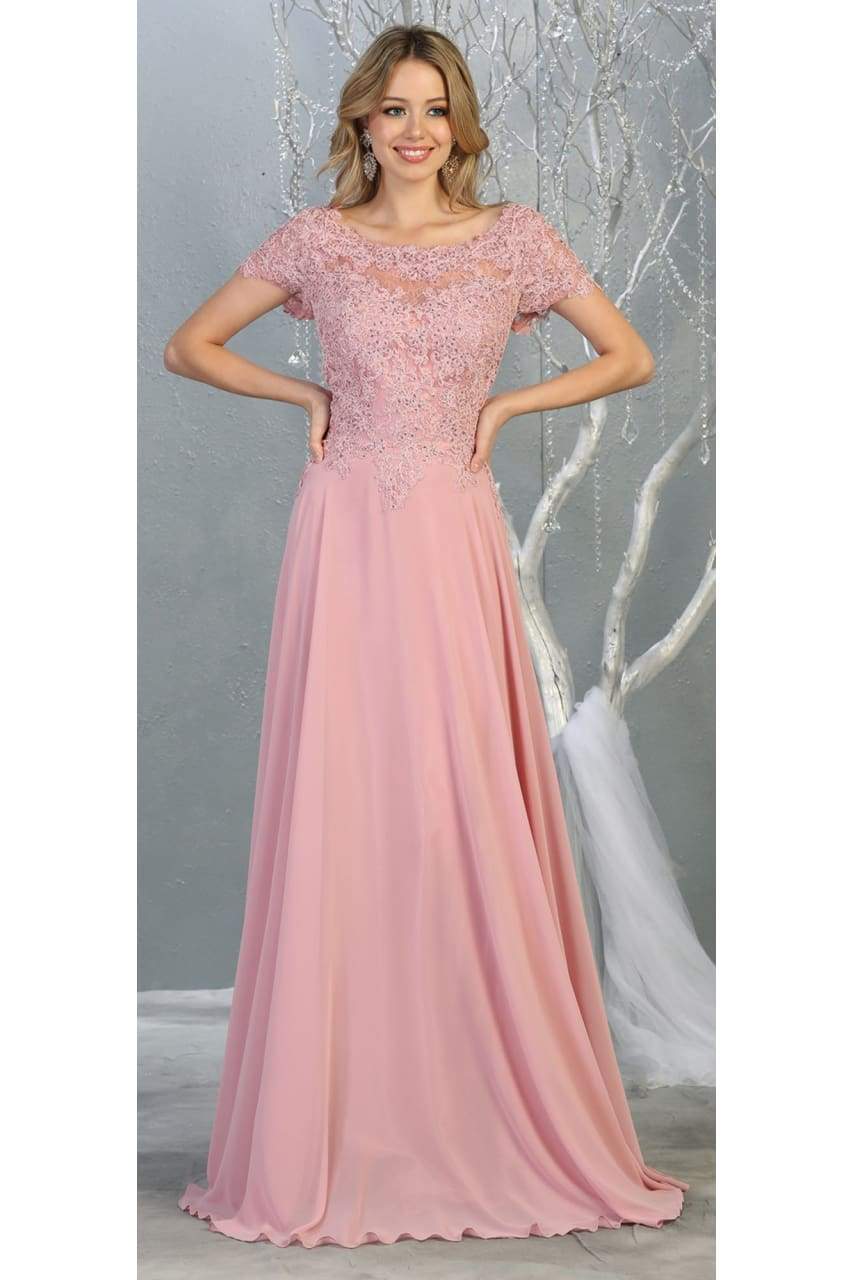 La Merchandise LA1763 Classic Short Sleeve Mother Of Bride Formal Gown - DUSTY ROSE - LA Merchandise