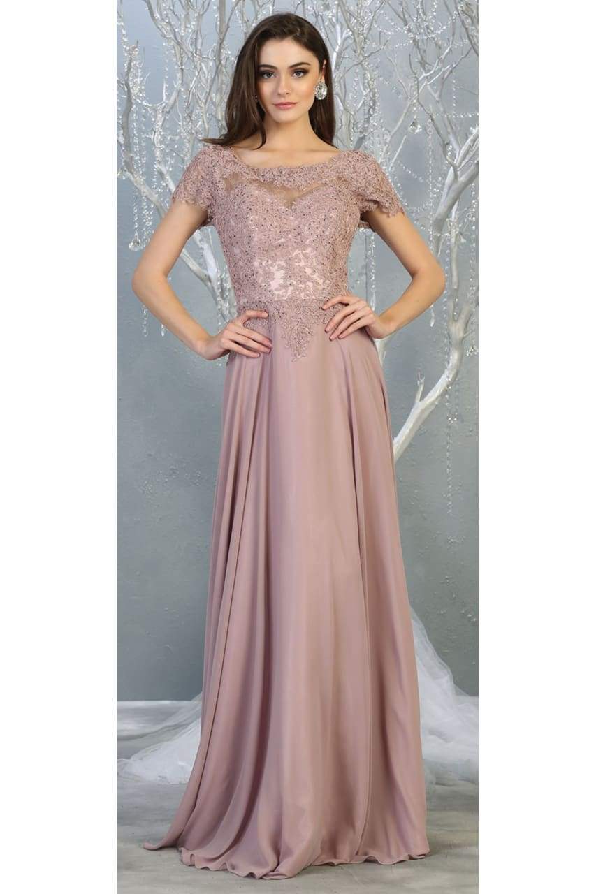 La Merchandise LA1763 Classic Short Sleeve Mother Of Bride Formal Gown - MAUVE - LA Merchandise