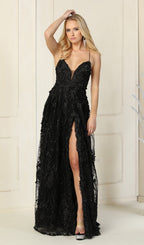 La Merchandise LA7738 Sexy Open Back floral dress with high front slit - Black - LA Merchandise