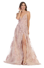 La Merchandise LA7738 Sexy Open Back floral dress with high front slit - Champagne - LA Merchandise