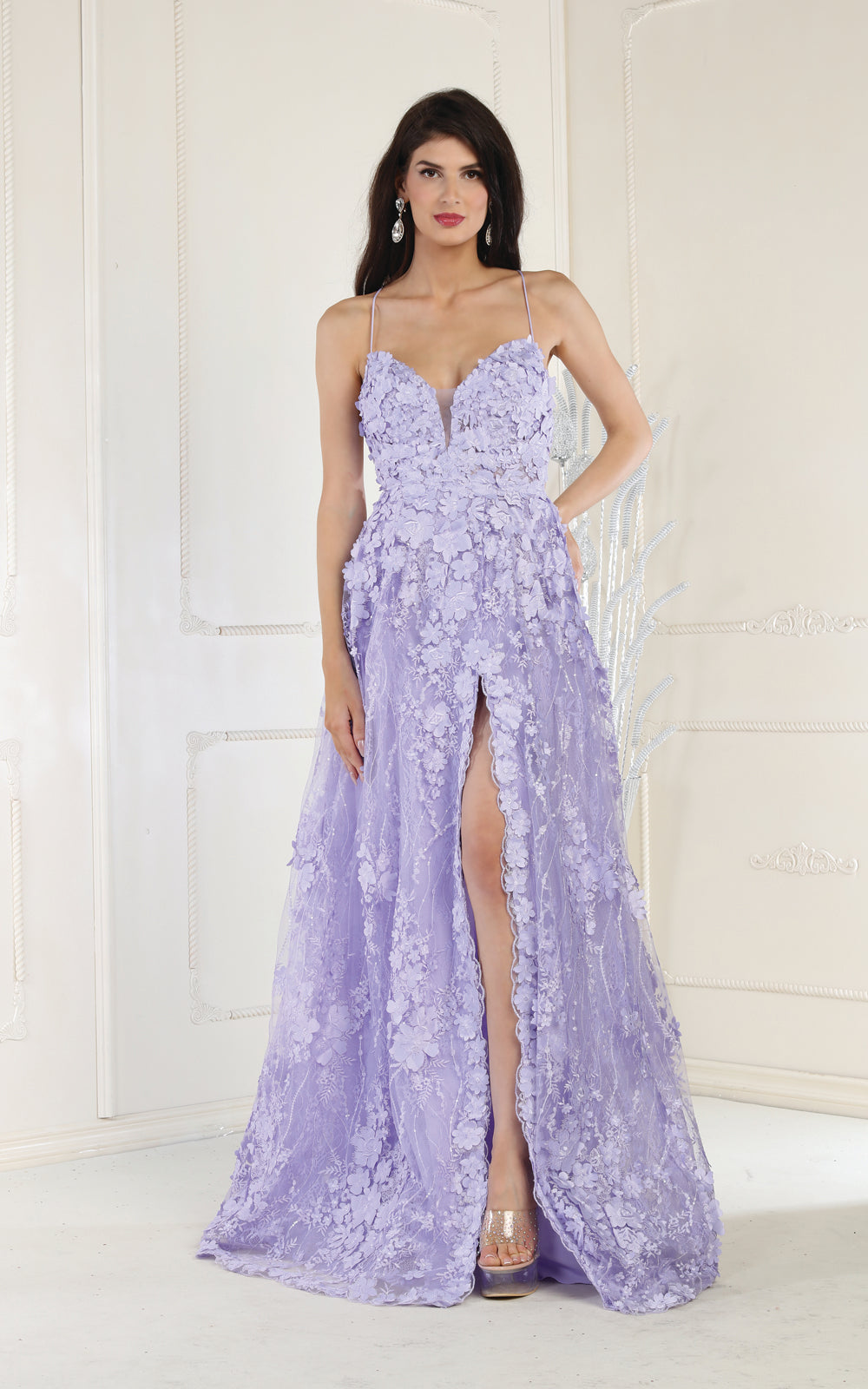 La Merchandise LA7738 Sexy Open Back floral dress with high front slit - Lilac - LA Merchandise