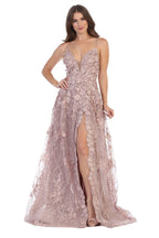 La Merchandise LA7738 Sexy Open Back floral dress with high front slit - Mauve - LA Merchandise