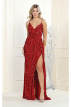 La Merchandise LA7986 Spaghetti Straps V-neck Prom Gown - RED - Dress LA Merchandise