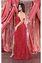 La Merchandise LA7986 Spaghetti Straps V-neck Prom Gown - - Dress LA Merchandise