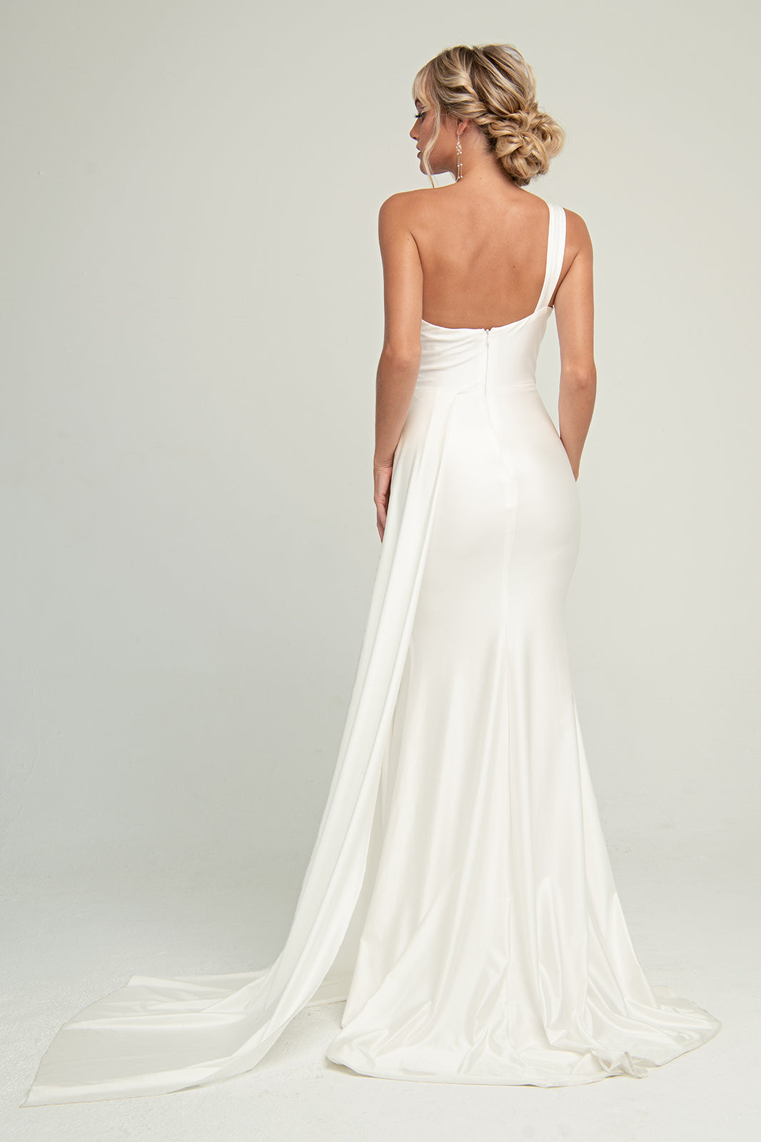 La Merchandise LAA387B One Shoulder Stretchy Wedding Gown Side Drape - - LA Merchandise