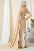 La Merchandise LAA388 One Shoulder Cape Floral Red Carpet Evening Gown - - LAA