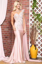 La Merchandise LAA388 One Shoulder Cape Floral Red Carpet Evening Gown - - LAA