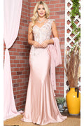 La Merchandise LAA388 One Shoulder Cape Floral Red Carpet Evening Gown - BLUSH - LAA