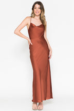 La Merchandise LAA6115 Ankle Length Satin Wholesale Bridesmaids Gowns - Burnt Orange - LAA