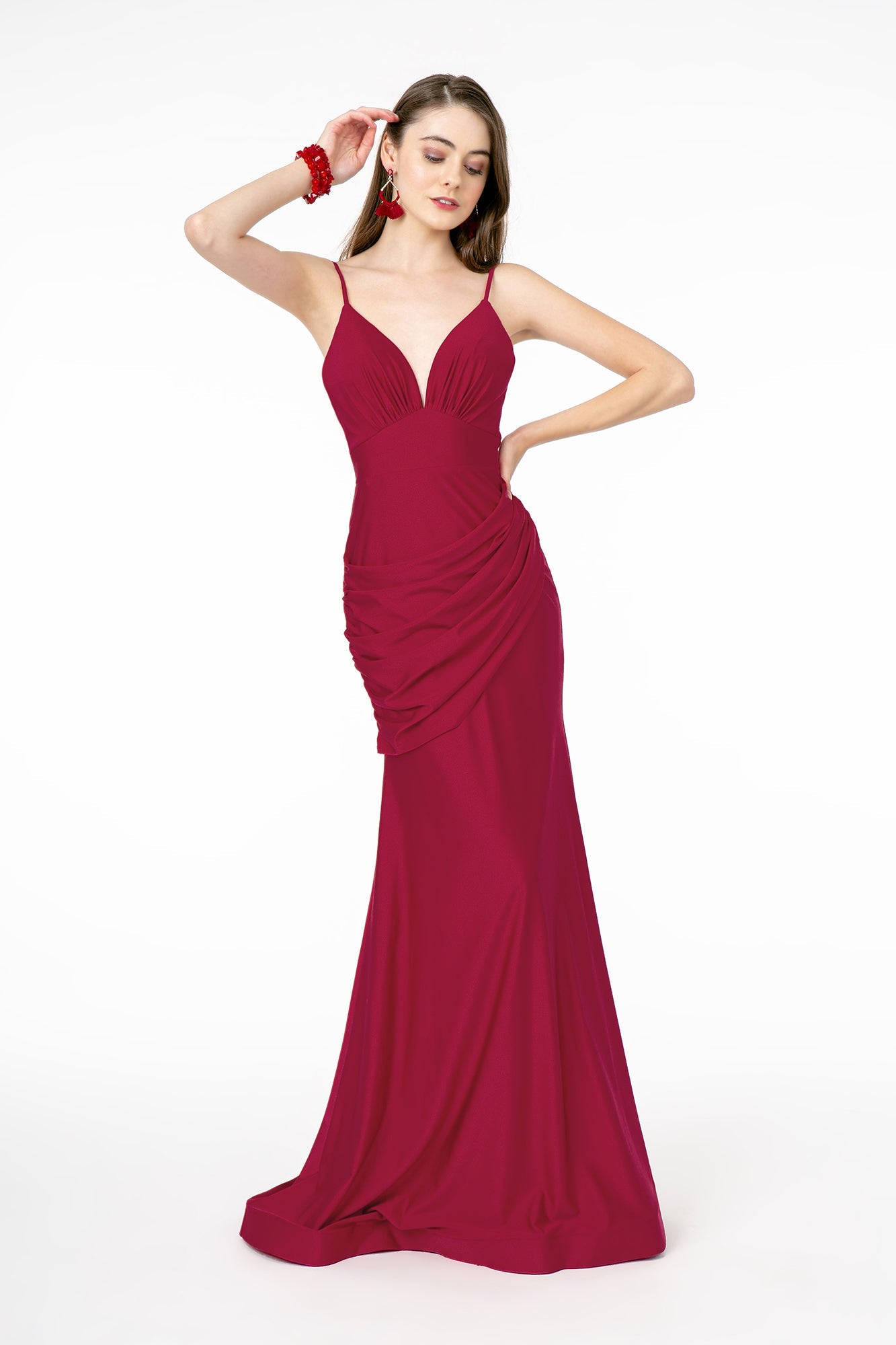 La Merchandise LAS1815 Simple Long Stretchy Mermaid Prom Gown - BURGUNDY - LA Merchandise