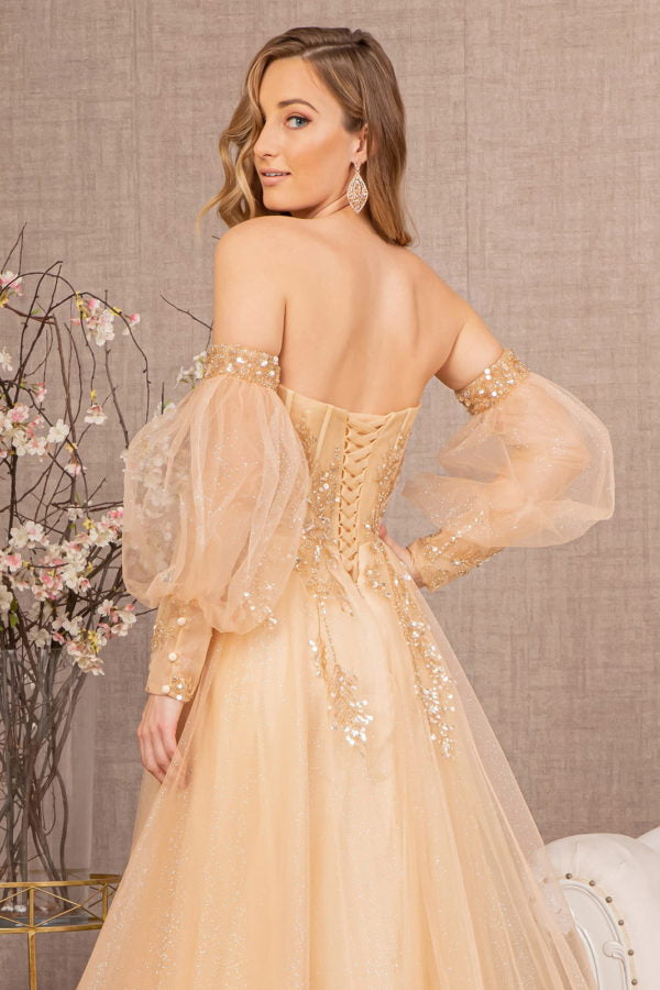 La Merchandise LAS3118 Detachable Puff Sleeves Pageant Gown - - LA Merchandise