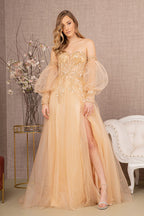 La Merchandise LAS3118 Detachable Puff Sleeves Pageant Gown - - LA Merchandise