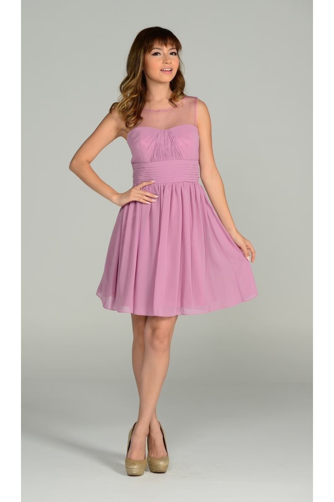 La Merchandise LAY7006 Short Simple Chiffon Bridesmaids Dresses - Mauve Mist - LA Merchandise