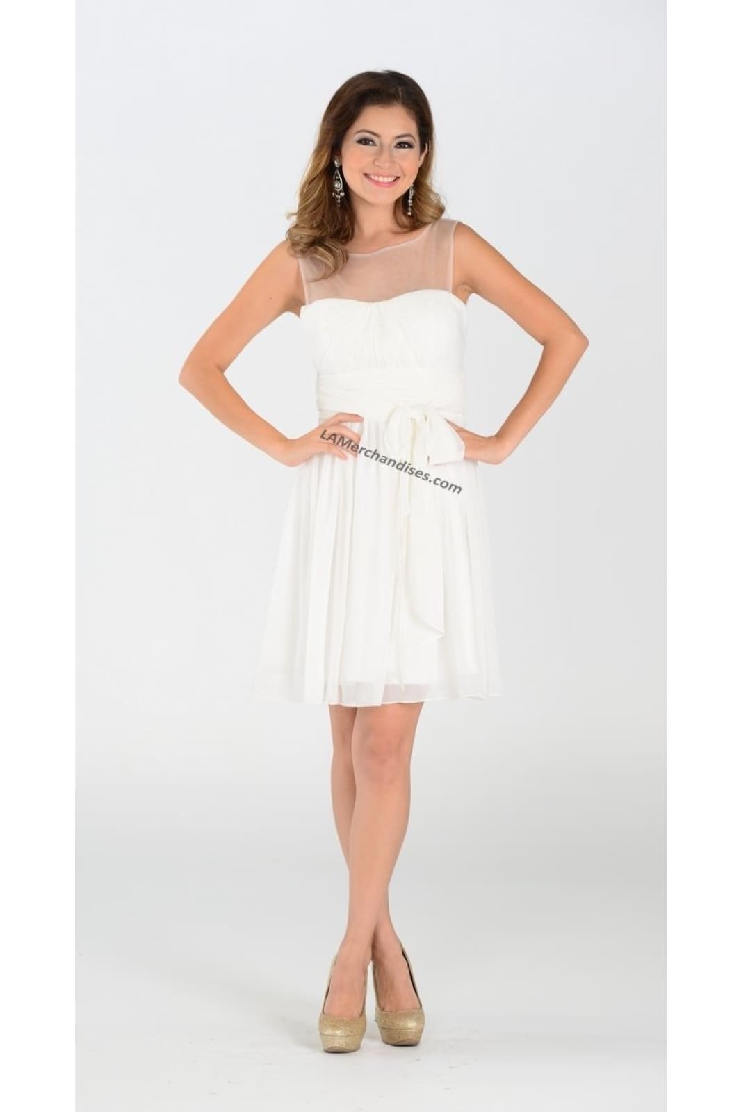 La Merchandise LAY7006 Short Simple Chiffon Bridesmaids Dresses - Off White Ivory - LA Merchandise